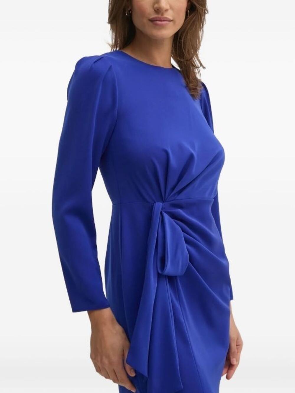 DKNY Cobalt Blue Draped Knot Front Long Sleeve Sheath Dress, Size 10P NWT